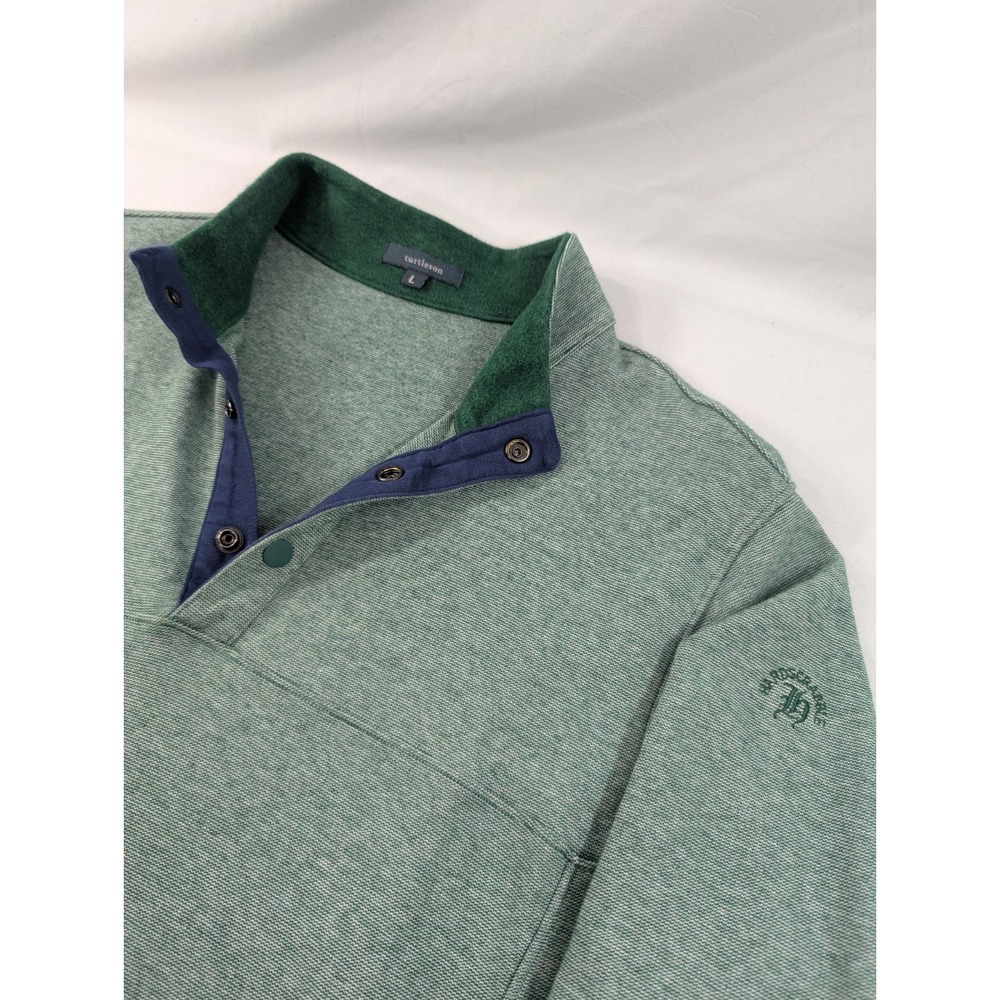 Turtleson Thick Green Pullover Sweatshirt Mock Neck Snap Golf Size L Hardscrabb